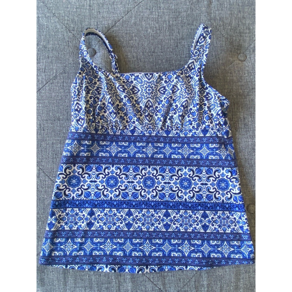 Lands End Tankini Top Underwire‎ Square Neck Blue Size 6 Floral Adjustable